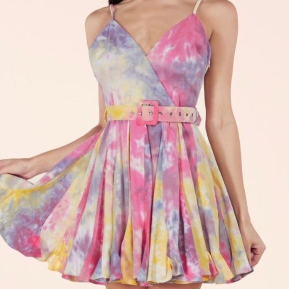 L’atiste by Amy Skater Mini Short Pink Purple Tie Dye Skater Dress Sz Large NWT - Picture 1 of 11